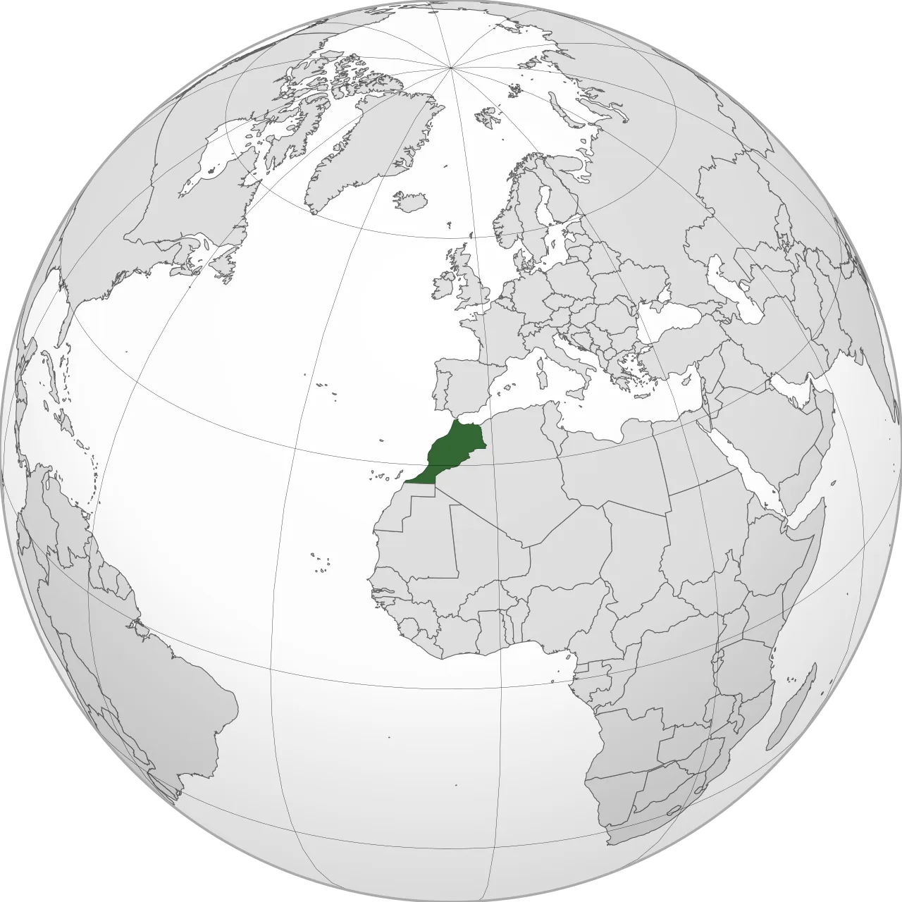 Глобус із Марокко, виділеним зеленим кольором.